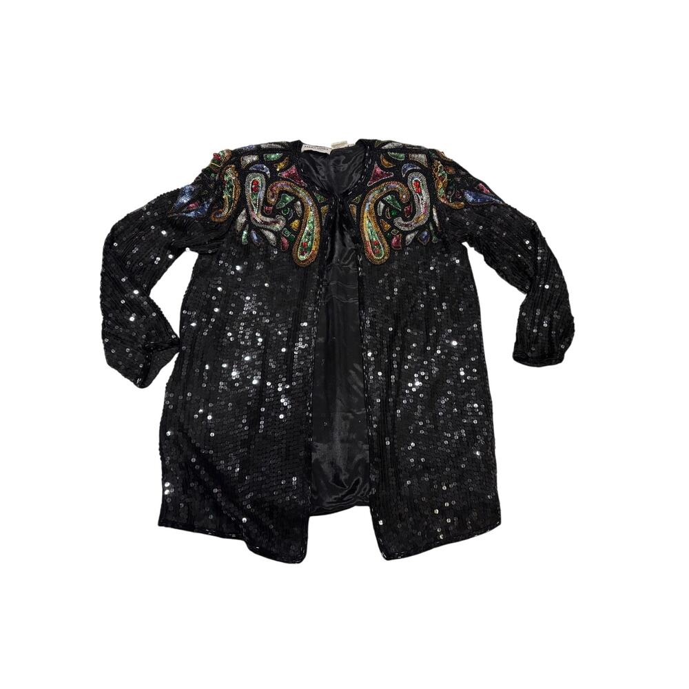 Vintage Silky Nites by Cherish Beaded Sequin Silk Jacket SZ 10-12